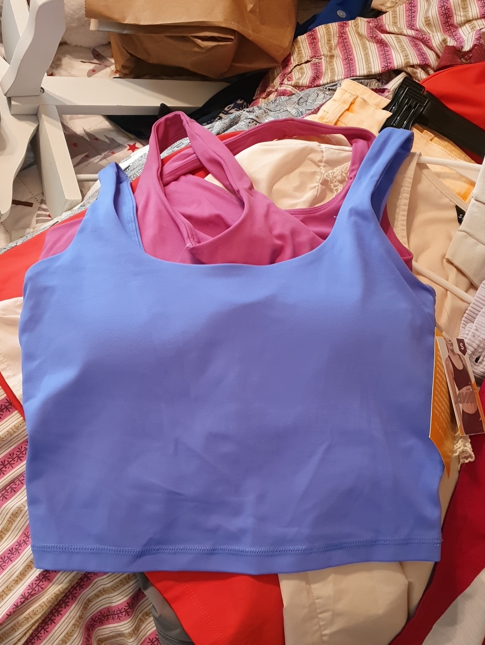Women’s Seamless Crop Tank Top - Blue and Pink